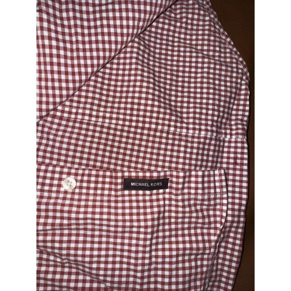 Michael Kors Men's Sz L Slim-Fit Stretch Gingham Check Shirt Harvest Orange‎